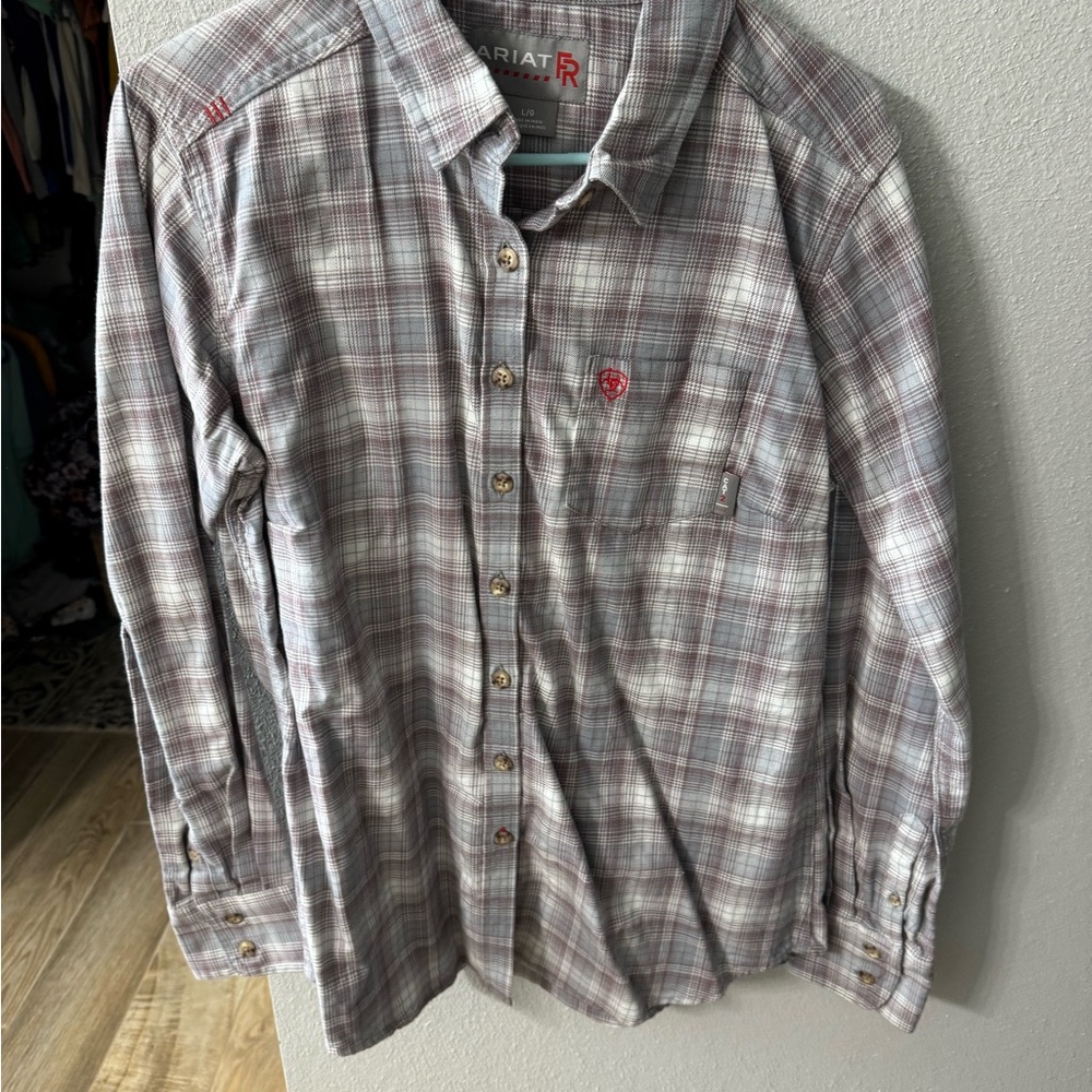 Ariat women's Casual Plaid Shirt - Gray and purple FR
